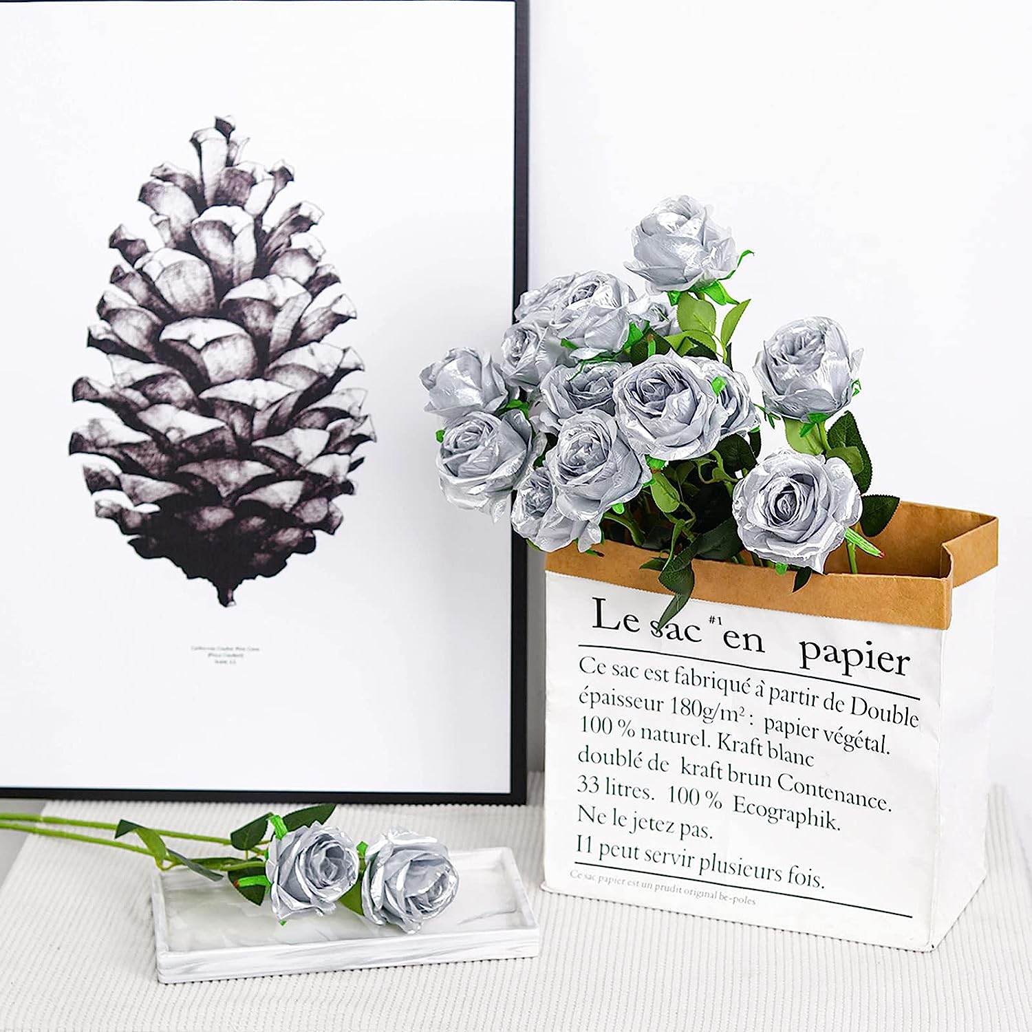 Artificial Silver Long Stem Ro - Dried Flower Bunch recension och pris